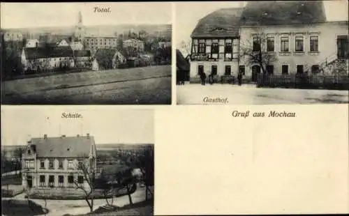 Ak Mochau Döbeln in Sachsen, Gesamtansicht, Gasthof, Schule