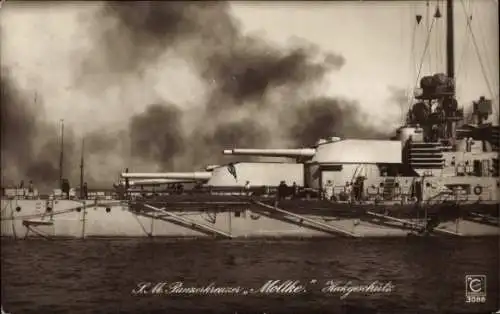 Ak Deutsches Kriegsschiff, SMS Moltke, Panzerkreuzer, Heckgeschütz