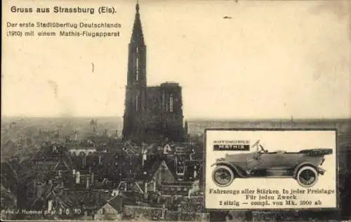 Ak Straßburg Elsass Bas Rhin, Gesamtansicht, Werbung, Automobile Mathis