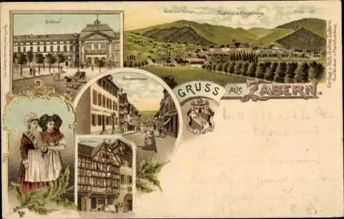 Litho Saverne Zabern Elsass Bas Rhin, Altes Haus, Schloss, Hauptstraße