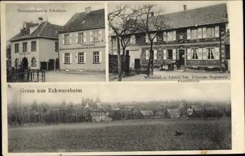 Ak Eckwersheim Elsass Bas Rhin, Gemeindehaus, Schulhaus, Wirtschaft zu Löwen