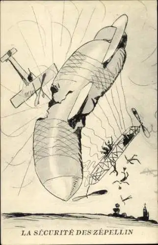 Ak Zeppelin durch feindliche Flugzeuge zerstört, Propaganda
