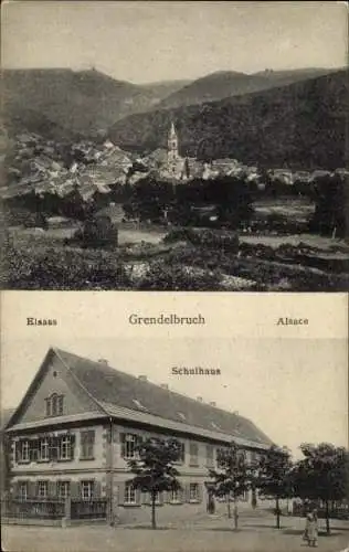 Ak Grendelbruch Elsass Bas Rhin, Panorama, Schulhaus