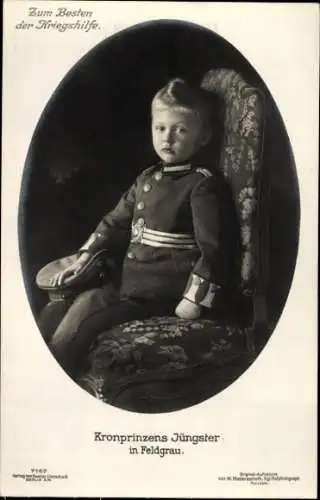 Ak Jüngster Sohn des Kronprinzen in Feldgrau, Kriegshilfe, Portrait