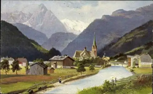 Ak Zell am Ziller in Tirol, Ort im Zillertal, Kirche