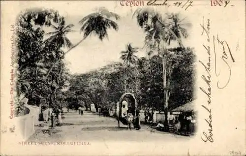 Ak Kollupitiya Sri Lanka, Straßenszene, Ochsenkarren
