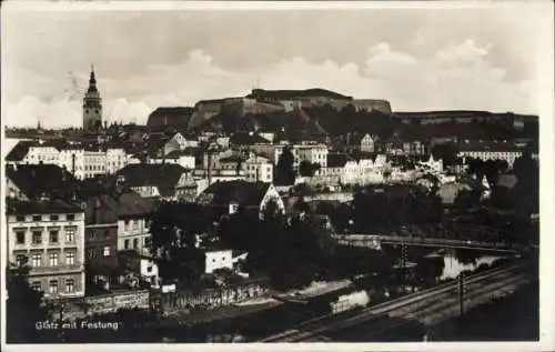 Ak Kłodzko Glatz Schlesien, Teilansicht mit Festung, Bahnstrecke