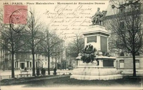 Ak Paris 17. Jahrhundert, Place Malesherbes, Denkmal von Alexandre Dumas