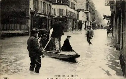 Ak Paris XV., Überschwemmung der Seine, Überfahrt der Einwohner nach Javel