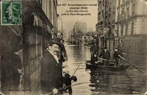 Ak Paris, Überschwemmungen im Januar 1910, Rue Saint Charles