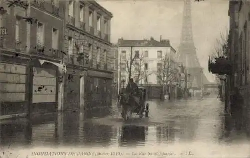 Ak Paris XV Vaugirard, Rue St Charles, Die große Seineflut, Januar 1910