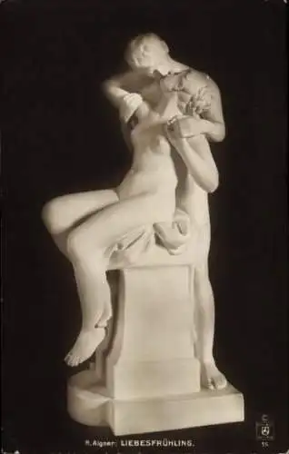 Ak Plastik von R. Aigner, Liebesfrühling, Liebespaar, Kuss