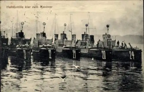 Ak Deutsche Kriegsschiffe, Halbflottille klar zum Manöver, Torpedoboot 20, 21, 22, 23, 24