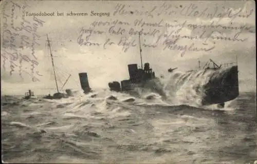 Ak Deutsches Kriegsschiff, Torpedoboot bei schwerem Seegang, Kaiserliche Marine