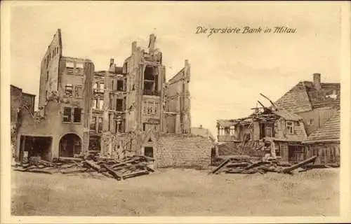 Ak Jelgava Mitau Lettland, Zerstörte Bank, I. WK