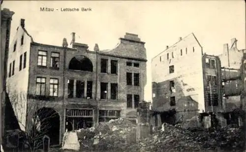 Ak Jelgava Mitau Lettland, Lettische Bank, Zerstörtes Gebäude, I. WK