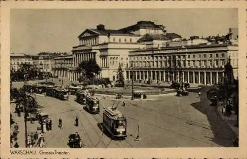 Ak Warszawa Warschau Polen, Großes Theater, Straßenbahnen