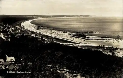 Ak Świnoujście Swinemünde Pommern, Strandpanorama