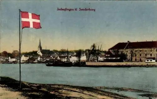 Ak Sønderborg Sönderborg Dänemark, Hafen, Blick auf den Ort