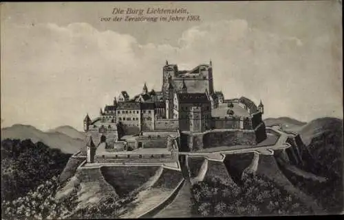 Ak Niederbronn les Bains Bad Niederbronn Elsass Bas Rhin, Burg Lichtenstein, vor der Zerstörung 1563