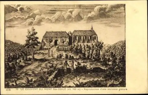 Ak Obernai Elsass Bas Rhin, Odilienberg Mont Sainte Odile, Le Couvent, Reproduction d'une gravure