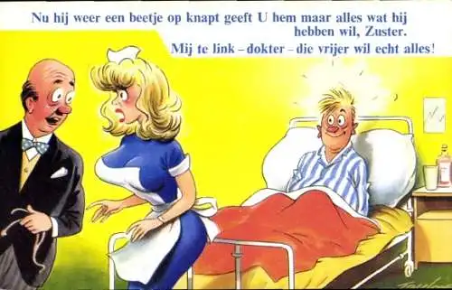 Künstler Ak Krankenschwester mit großem Busen