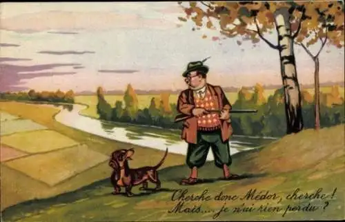 Künstler Ak Jäger mit seinem Dackel