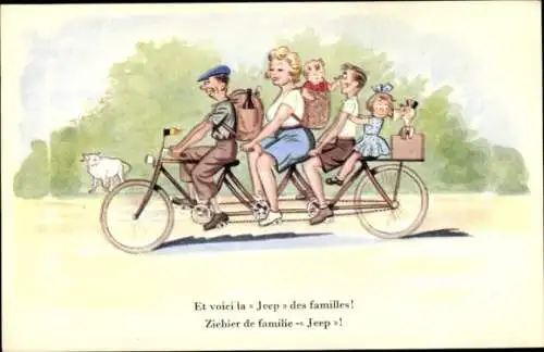 Ak Familie auf einem Fahrrad, Tandem