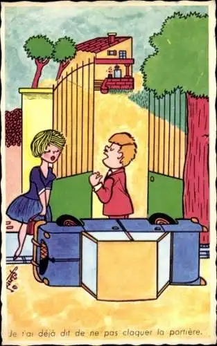 Künstler Ak Verkehrsunfall, Auto ist umgekippt