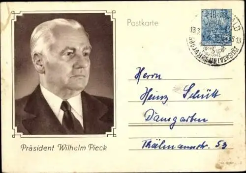 Ganzsachen Ak Wilhelm Pieck, Präsident der DDR von 194 bis 1960