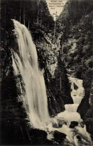 Ak Campo Tures Sand in Taufers Südtirol Italien, Mittler- und Reinbachfall