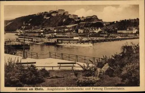 Ak Koblenz am Rhein, Schiffsbrücke, Festung Ehrenbreitstein