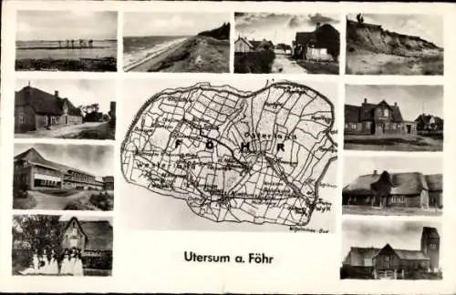 Ak Utersum Insel Föhr Nordfriesland, Teilansichten, Strand, Landkarte