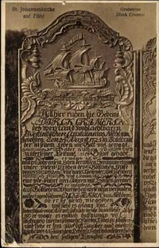 Ak Insel Föhr Nordfriesland, St. Johanneskirche, Grabsteine Dirck Cramer