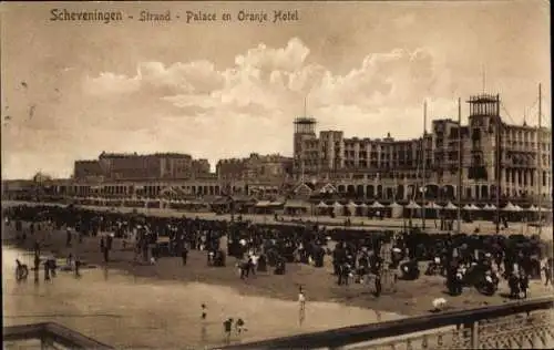 Ak Scheveningen Den Haag Südholland, Strand, Palace en Oranje Hotel