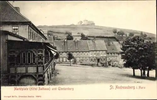 Ak Sankt Andreasberg Braunlage im Oberharz, Marktplatz, Hotel Rathaus, Glockenberg