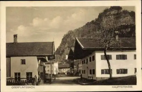 Ak Oberflintsbach Flintsbach am Inn Oberbayern, Hauptstraße, Ruine Falkenstein, Berg Großer Matron