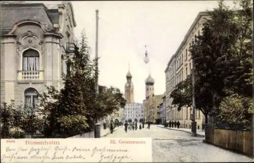 Ak Rosenheim im Alpenvorland Oberbayern, Hl. Geiststraße