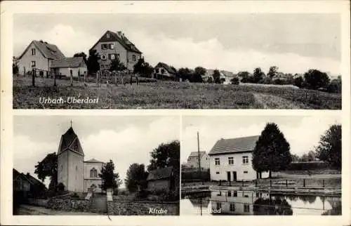 Ak Urbach im Westerwald, Oberdorf, Kirche, Strandbad