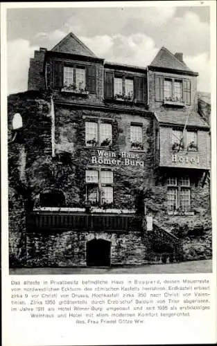 Ak Boppard am Rhein, Weinhaus Römerburg, Bes. Frau Friedel Götze