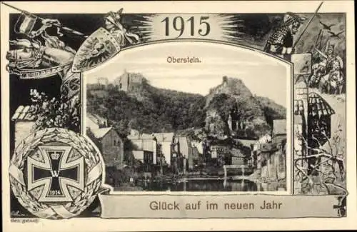 Passepartout Ak Oberstein an der Nahe, Glückwunsch Neujahr 1915, Patriotik 1. WK, Eisernes Kreuz