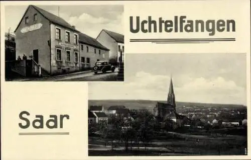 Ak Uchtelfangen Illingen im Saarland, Wirtschaft, Blick auf den Ort, Kirche