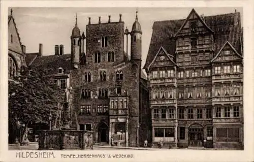Ak Hildesheim in Niedersachsen, Tempelherrenhaus, Wedekind, Brunnen