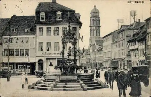 Ak Göttingen in Niedersachsen, Gänselieselbrunnen, Geschäft H. Scheunemann