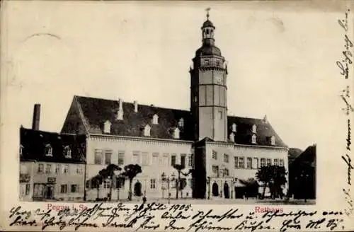 Präge Ak Pegau in Sachsen, Rathaus