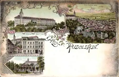 Litho Rudolstadt in Thüringen, Schloss, Hotel, Anger