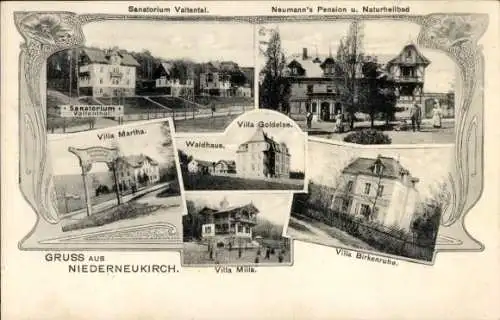 Ak Niederneukirch Neukirch in der Lausitz, Sanatorium Valtental, Neumanns Pension, Villa Martha
