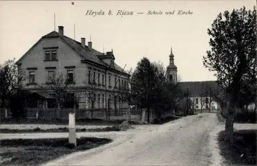 Ak Heyda Hirschstein in Sachsen, Schule, Kirche