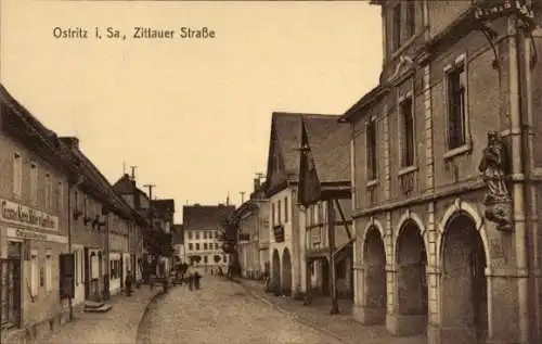 Ak Ostritz in der Oberlausitz, Zittauer Straße, Kolonialwarenhandlung, Maler Lackierer Gustav Kern