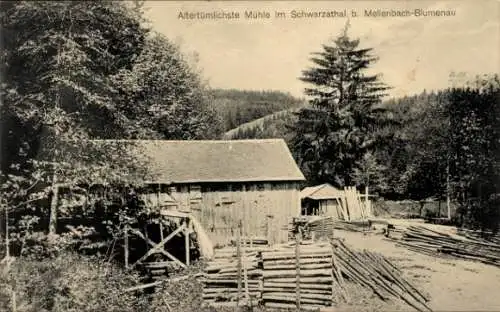 Ak Mellenbach Glasbach im Schwarzatal Thüringen, Blumenau, Altertümliche Mühle